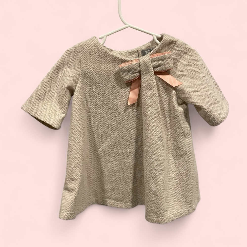 Adorable pink bow gold shimmer weave Tahari baby girls dress 3T